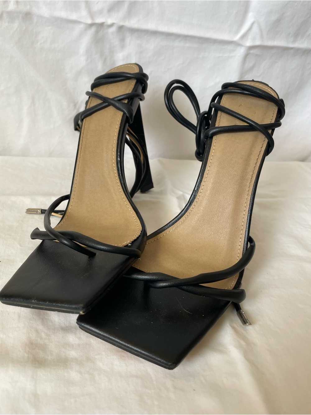 SHEIN Black Strappy Square-Toe High Heels